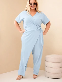 Dámský bavlněný overal Plus Size se zavazováním v pase modrý