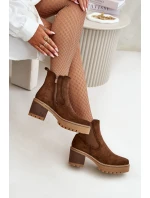 Dámské Zateplené Botky Na Podpatku Eko Semišové Hnědé model 21669094 - Boto Dámské Zateplené Botky Na Podpatku Eko Semišové Hnědé model 21669094 - Boto