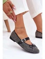 Zdobené baleríny s mašlí a páskem černé model 21699655 - Boto