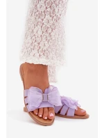 Dámské Pantofle Na Plochém Podpatku S Tylovou Mašlí Fialové Tanira Dámské Pantofle Na Plochém Podpatku S Tylovou Mašlí Fialové Tanira