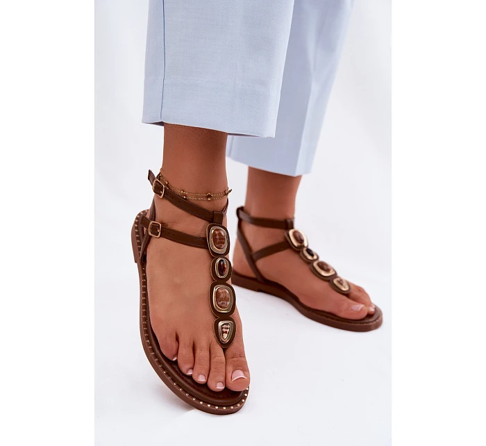 Dámské žabky s ozdobami Hnědé Dorena