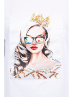 Halenka s grafikou dívky v brýlích 3D bílá