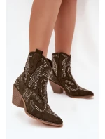 Dámské kotníkové boty Lelira kovbojky se zdobením – tmavě zelené Dámské kotníkové boty Lelira kovbojky se zdobením – tmavě zelené