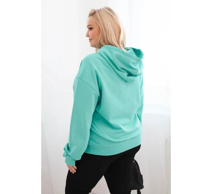 Dámská mikina s kapucí a klokankou Plus Size z bavlny mátová