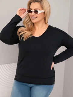 Dámská blůza Plus Size s výstřihem do V a delším zadním dílem černá