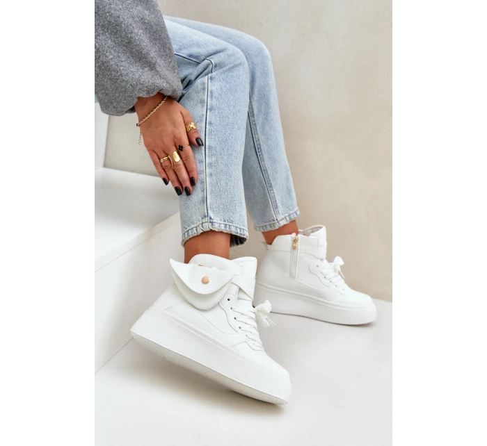 Vysoké tenisky s kapsičkou na platformě bílé Saramis