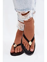 Dámské ploché žabky s zlatým detailem Černé model 22102928 - EVENTO