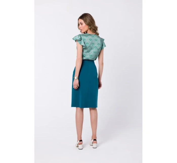 S343 Sukně áčkového střihu se zavinovacími detaily - modrá S343 Sukně áčkového střihu se zavinovacími detaily - modrá