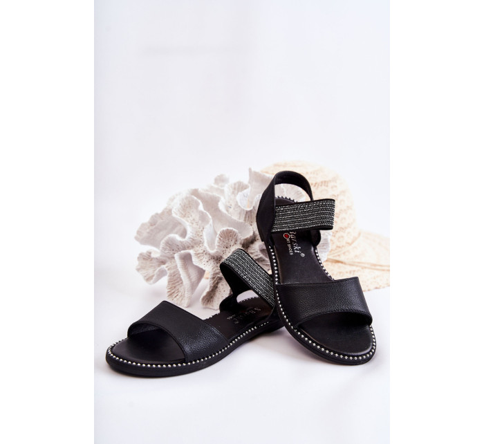 Klasický kožené sandály s cvočky Černá Shelly