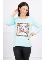 Halenka s 3D grafikou a zdobenými volánky mint Halenka s 3D grafikou a zdobenými volánky mint