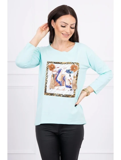 Halenka s 3D grafikou a zdobenými volánky mint Halenka s 3D grafikou a zdobenými volánky mint