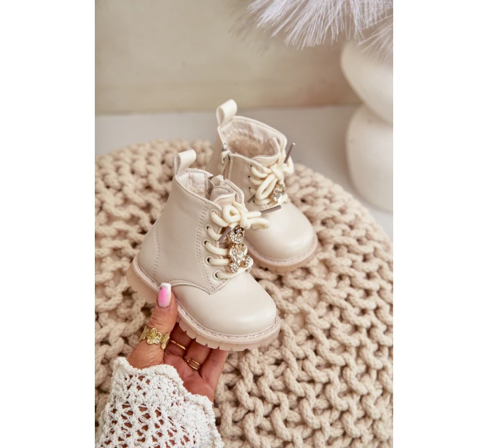 Zateplené dětské boty s medvídkem na zip béžové model 21678623 - Boto Zateplené dětské boty s medvídkem na zip béžové model 21678623 - Boto