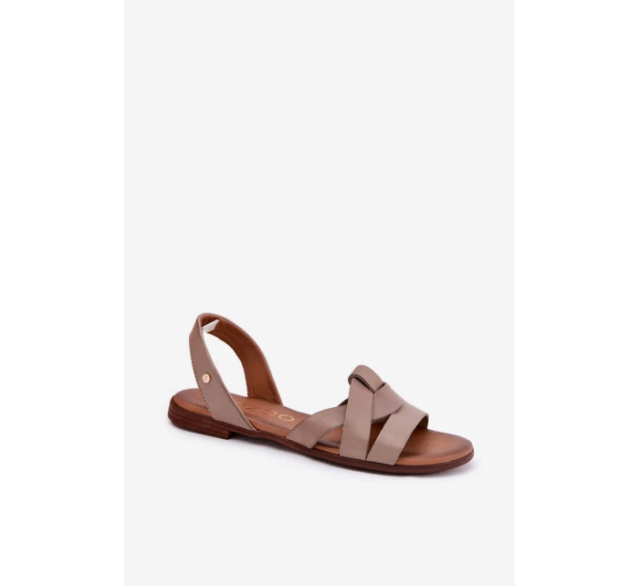 model 21694288 Pohodlné Kožené Nazouvací Sandály Tmavě Béžové - Zazoo