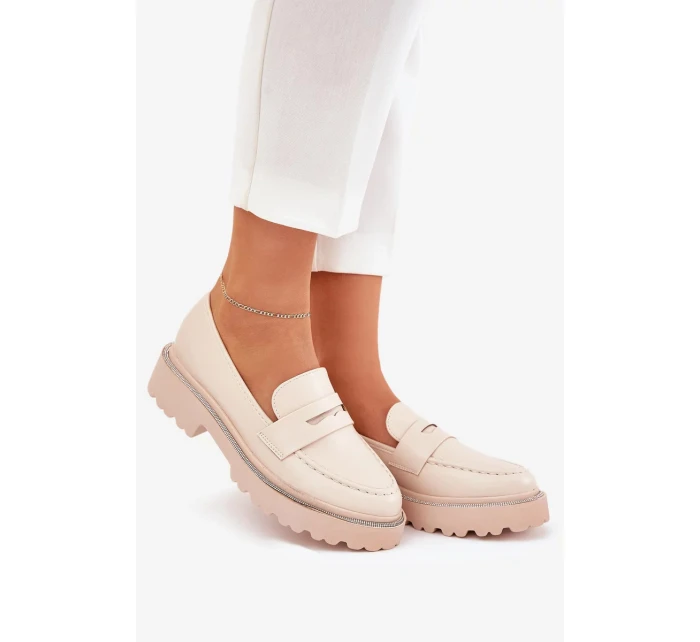 Dámské eko kožené mokasíny s cyrkoniemi Wilamla – béžové Dámské eko kožené mokasíny s cyrkoniemi Wilamla – béžové