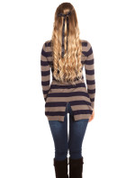 Trendy KouCla jemný pletený dlouhý svetr + džínový límec