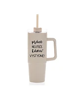PRÁCE NEUTEČE, KÁVA VYSTYDNE! - béžový cestovní termohrnek s průhledným víčkem 900 ml PRÁCE NEUTEČE, KÁVA VYSTYDNE! - béžový cestovní termohrnek s průhledným víčkem 900 ml