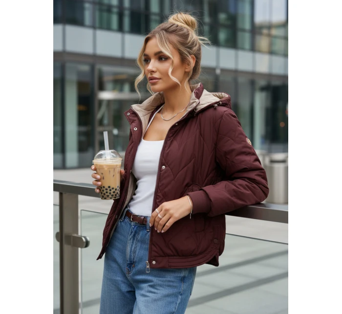 Dámská přechodná prošívaná bunda s kapucí FashionStreet bordó TY5615