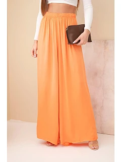 Dámské široké viskózové kalhoty s gumou v pase oranžové