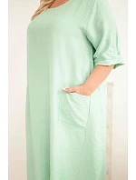 Dámské šaty Plus Size viskózové s kapsami krátkým rukávem tmavě mátová Dámské šaty Plus Size viskózové s kapsami krátkým rukávem tmavě mátová