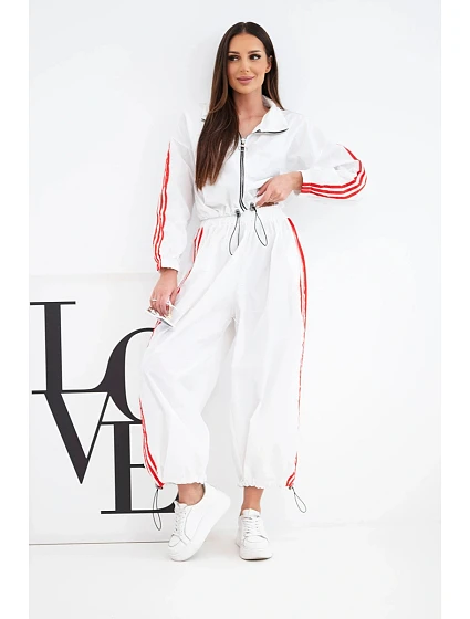 Dámský bavlněný komplet s oversized kalhotami a model 22294726 lampasy bílý - K-Fashion