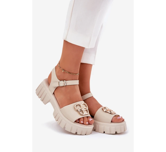 Dámské Kožené Sandály Se Zlatým Detalem Vinceza 79541 Béžové