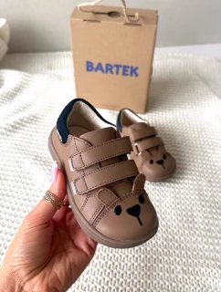 Kožené dětské polobotky Barefoot s Medvídkem Bartek Béžové