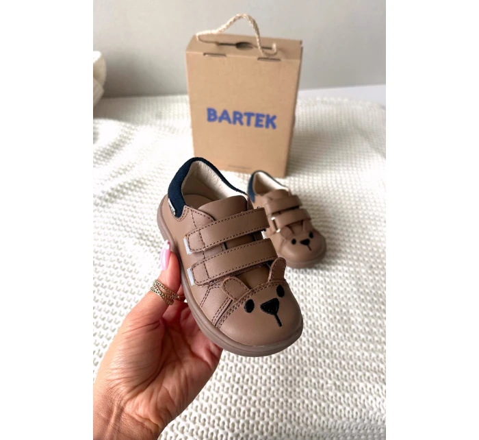 Kožené dětské polobotky Barefoot s Medvídkem Bartek Béžové