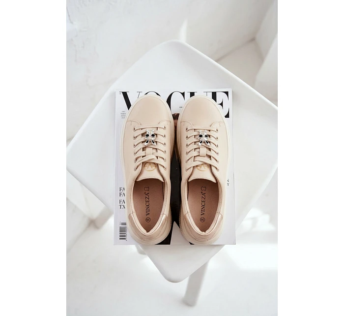 Kožené dámské tenisky na platformě s přezkou Vinceza 39973 Béžové