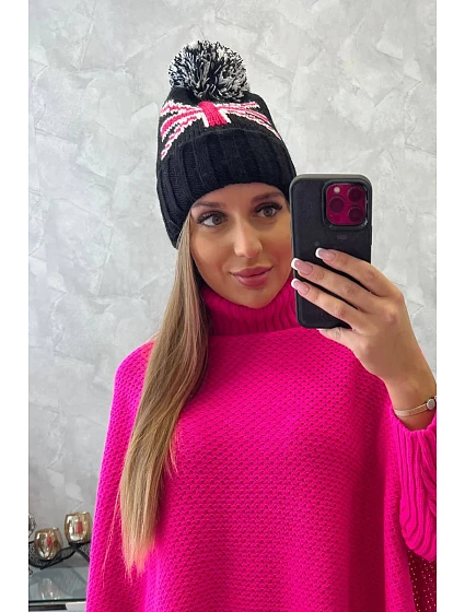 Dámská čepice s bambulí Elizabeth model 18752277 černá - K-Fashion Dámská čepice s bambulí Elizabeth model 18752277 černá - K-Fashion