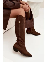 Kožené semišové kozačky zateplené  čokoládové model 21718495 - Zazoo