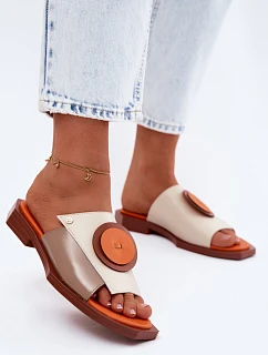 Kožené dámské geometrické pantofle Maciejka K7479-18 Béžovo-oranžové