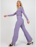 Dámské fialové úpletové kalhoty s rozparkem