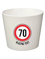 Bílý keramický květináč - narozeninová dopravní značka - velký