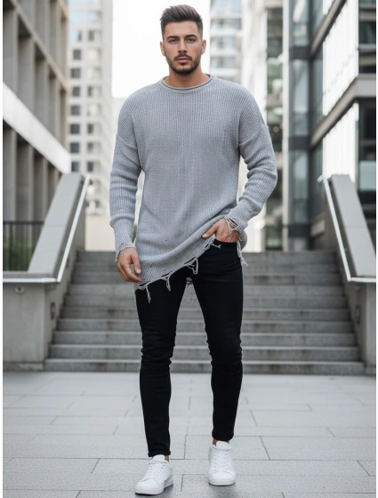 Pánský světle šedý svetr FashionStreet WX1963