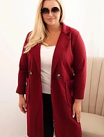 Dámský elegantní plášť Plus Size s límcem a velkými kapsami bordový