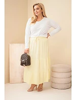 Dámská sukně plus size z bavlněného mušelínu s volánem a gumou žlutá
