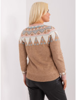 Tmavě béžový dámský svetr plus size se vzory