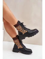 Dámské kotníkové boty Workery s ponožkou v leopardím vzoru černé Penthis