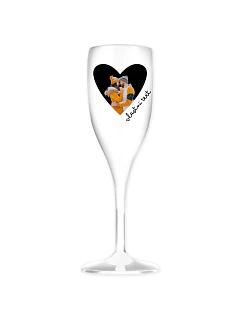 Personalizovaná nerozbitná prosecco sklenice s výřezem fotky na podkladu