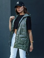 Dámská prošívaná dlouhá vesta s kapucí JESS zelená FashionStreet TY4442