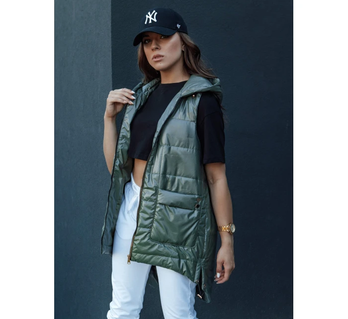 Dámská prošívaná dlouhá vesta s kapucí JESS zelená FashionStreet TY4442