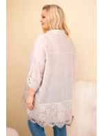 Dámská košile Plus Size bavlněná s krajkovým lemem světle béžová