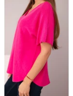 Dámský svetr s krátkým rukávem a výstřihem do V fuchsie Dámský svetr s krátkým rukávem a výstřihem do V fuchsie