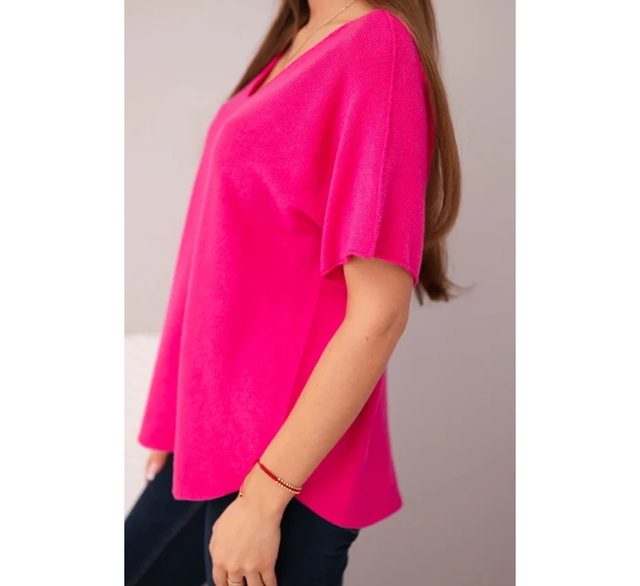 Dámský svetr s krátkým rukávem a výstřihem do V fuchsie Dámský svetr s krátkým rukávem a výstřihem do V fuchsie