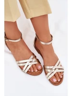 Dámské kožené sandály na plochém podpatku model 21701928 zlaté - Maciejka