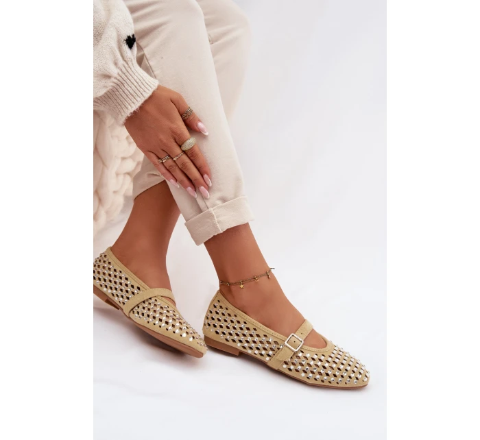 Dámské baleríny s krajkovým vzorem a kamínky Žluté Wilvessa Dámské baleríny s krajkovým vzorem a kamínky Žluté Wilvessa