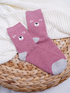 Dámské Ponožky Teplé Růžové s Medvídkem