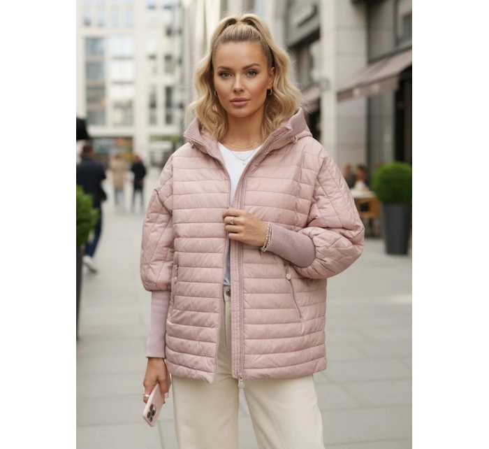 Dámská prošívaná bunda s kapucí růžová FashionStreet TY5528