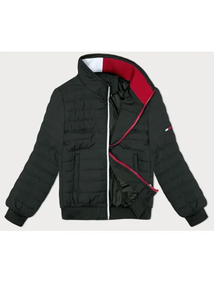 Pánská prošívaná bunda v army barvě se stojáčkem model 19447053 - J.STYLE