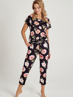 Dámské pyžamo Peony černé s květy